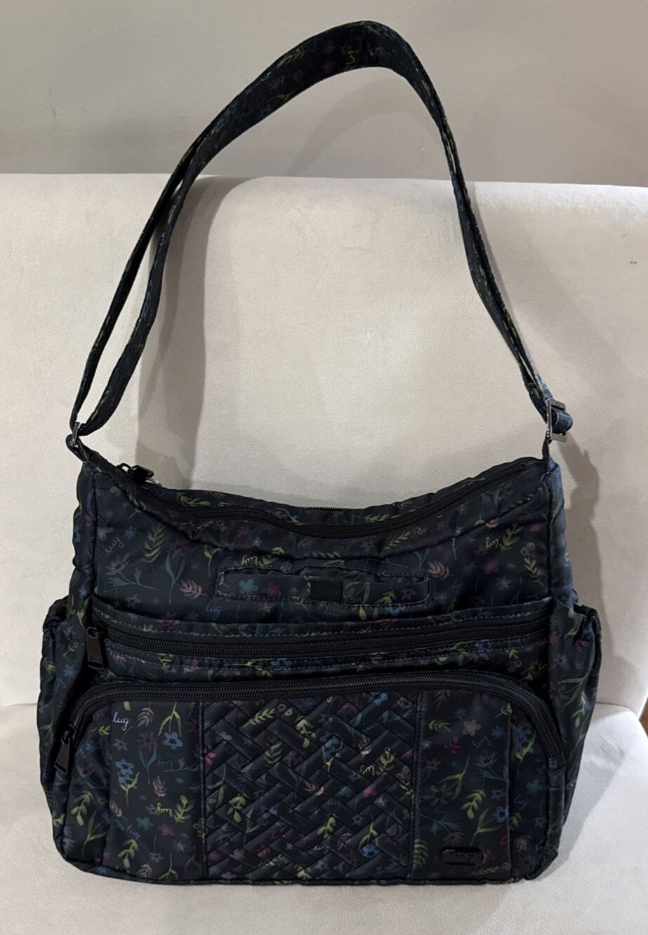 Lug Quilted Crossbody Bag Floral Print Multi Pocket Travel Purse Lightweight